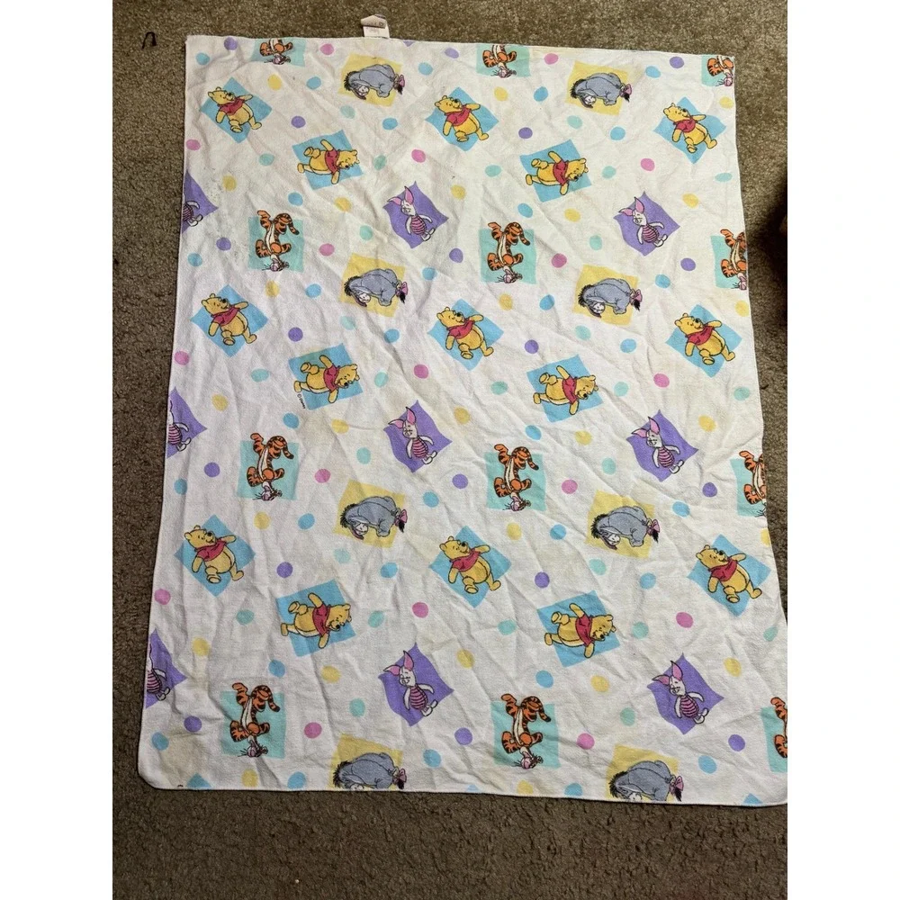 Vintage Disney Winnie the Pooh Cotton Baby Blanket Tigger Eeyore Piglet USA Made